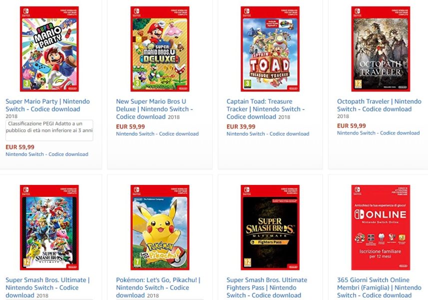 L’abbonamento Nintendo Switch Online e Giochi digitali ora disponibili su Amazon Italia