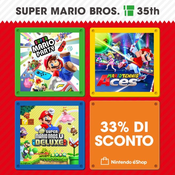 New Super Mario Bros. U Deluxe, Super Mario Party e Mario Tennis Aces scontati del 33% fino al 1° novembre!