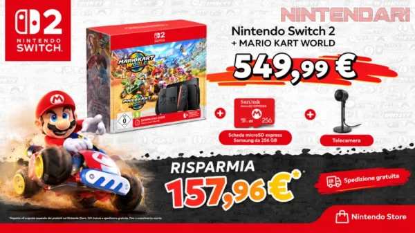 Nintendo Switch 2: con il nuovo bundle Mario Kart World + Telecamera + microSD risparmi 158€!